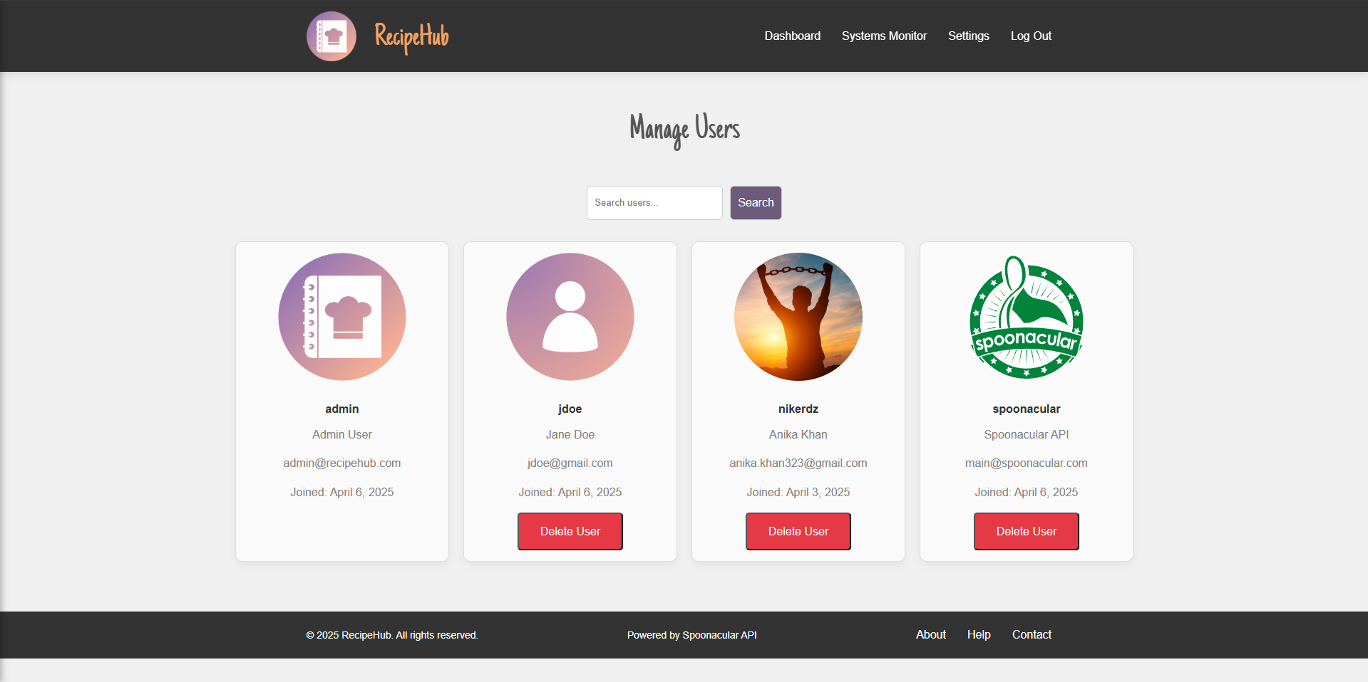 Manage Users Screenshot
